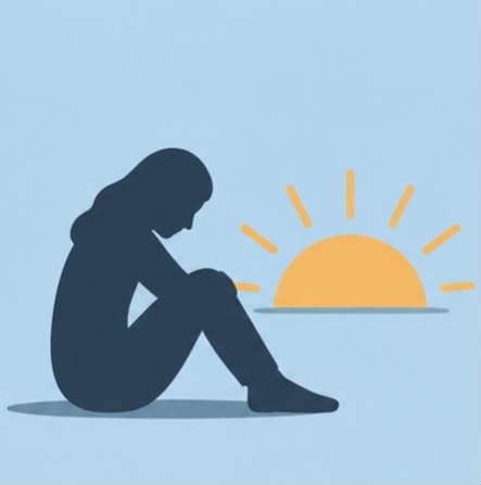 Seated person beside a rising sun